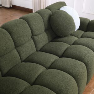 Modern Cloud Couch, 65" Comfy Upholstered Loveseat Sofa with Boucle Fabric, Stylish Marshmallow Sofa with 2 Round Pillows, 2 Seater Sofa for Living Room, Apartment, Office, Olive Green