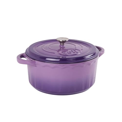 AILIBOO 6 QT Enameled Dutch Oven Pot with Lid-Dual Handles-Oven Safe up to 500° F or on Stovetop Use to Marinate, Cook, Bake, Refrigerate and Serve-Purple Dutch Oven 6 Quart