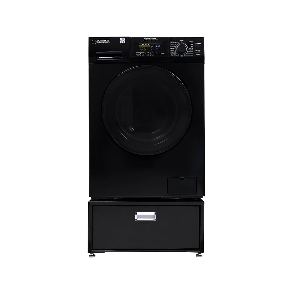 Equator All-in-one Washer Dryer Ventless FULLY BUILTIN 0-CLEARANCE 1.62cf/15lbs 110V 1400RPM with Pedestal + ADA (Black)