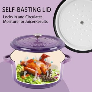 AILIBOO 6 QT Enameled Dutch Oven Pot with Lid-Dual Handles-Oven Safe up to 500° F or on Stovetop Use to Marinate, Cook, Bake, Refrigerate and Serve-Purple Dutch Oven 6 Quart