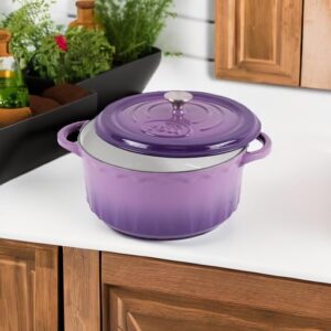 AILIBOO 6 QT Enameled Dutch Oven Pot with Lid-Dual Handles-Oven Safe up to 500° F or on Stovetop Use to Marinate, Cook, Bake, Refrigerate and Serve-Purple Dutch Oven 6 Quart