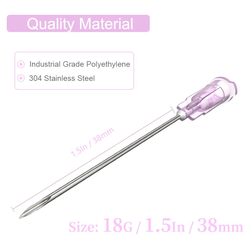 18G 1.5 Inch Luer Lock Needle, Industrial Dispensing Accessories, Individually Wrapped, Pack of 100, Lab Tools, Suitable for Refilling Liquid, Inks