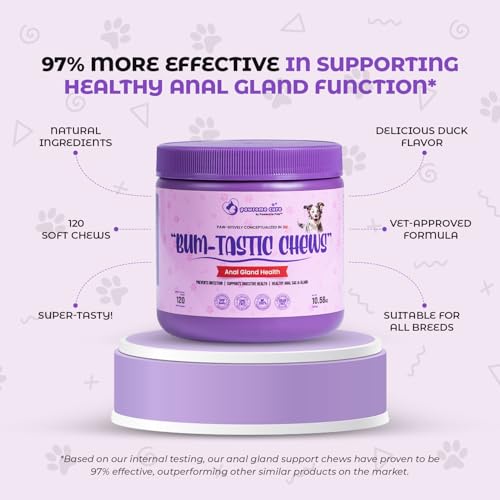 Anal Gland Chews for Dogs, Promotes Gut and Digestive Health, Scoot Stop Supplements, Prevents Infection, Fiber for All Dogs with Pumpkin, Apple Pectin, Bromelain, Duck Flavor, 120 Soft Chews