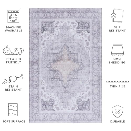 SAFAVIEH Tucson Collection Area Rug - 9' x 12', Light Purple & Sage, Traditional Design, Washable & Slip Resistant, Ideal for High Traffic Areas in Living Room, Bedroom & Dining Room (TSN105W-9)