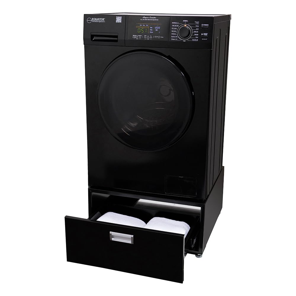 Equator All-in-one Washer Dryer Ventless FULLY BUILTIN 0-CLEARANCE 1.62cf/15lbs 110V 1400RPM with Pedestal + ADA (Black)