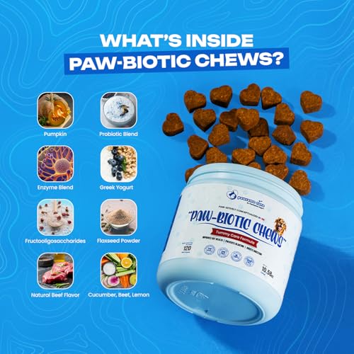 Probiotics for Dogs, Grain-Free, No Corn, 6 Billion CFU, Dog Probiotics with Pumpkin & Yogurt, for Digestive & Gut Health, Targets Bloating, No Poo, Itchy Skin & Constipation, Beef Flavor, 120 Chews