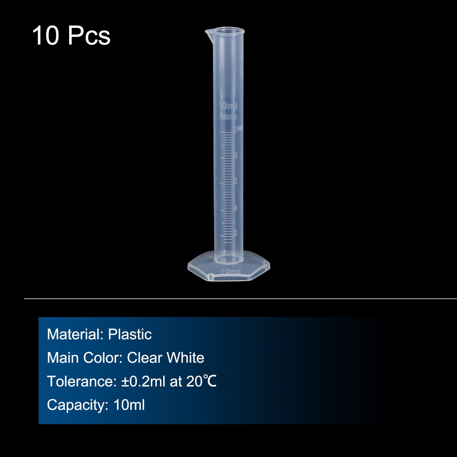 uxcell Plastic Graduated Cylinder, 10ml Measuring Cylinder, Test Tube Beakers, 2-Sided Metric Marking, Clear Hex Base for Lab Home 10Pcs