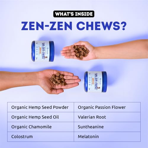 Calming Chews For Dogs, Natural Calming Supplements For Anxiety Relief, Separation Anxiety, Fireworks, Stress, Hyperactivity, Duck Flavor, Hemp Seed, Chamomile, L-Tryptophan, 120 Grain-Free Soft Chews