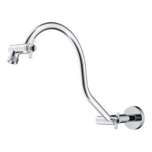 hibbent all metal upgraded 18'' shower head extension arm, shower arm with flange, solid brass flexible height & angle adjustable shower arm extender with lock joint, universal connection, chrome