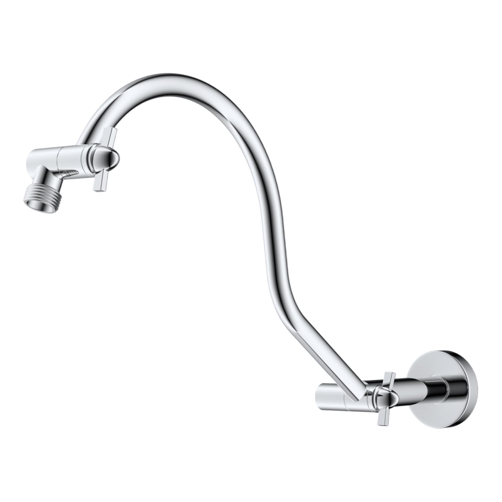 Hibbent All Metal Upgraded 18'' Shower Head Extension Arm, Shower Arm with Flange, Solid Brass Flexible Height & Angle Adjustable Shower Arm Extender with Lock Joint, Universal Connection, Chrome