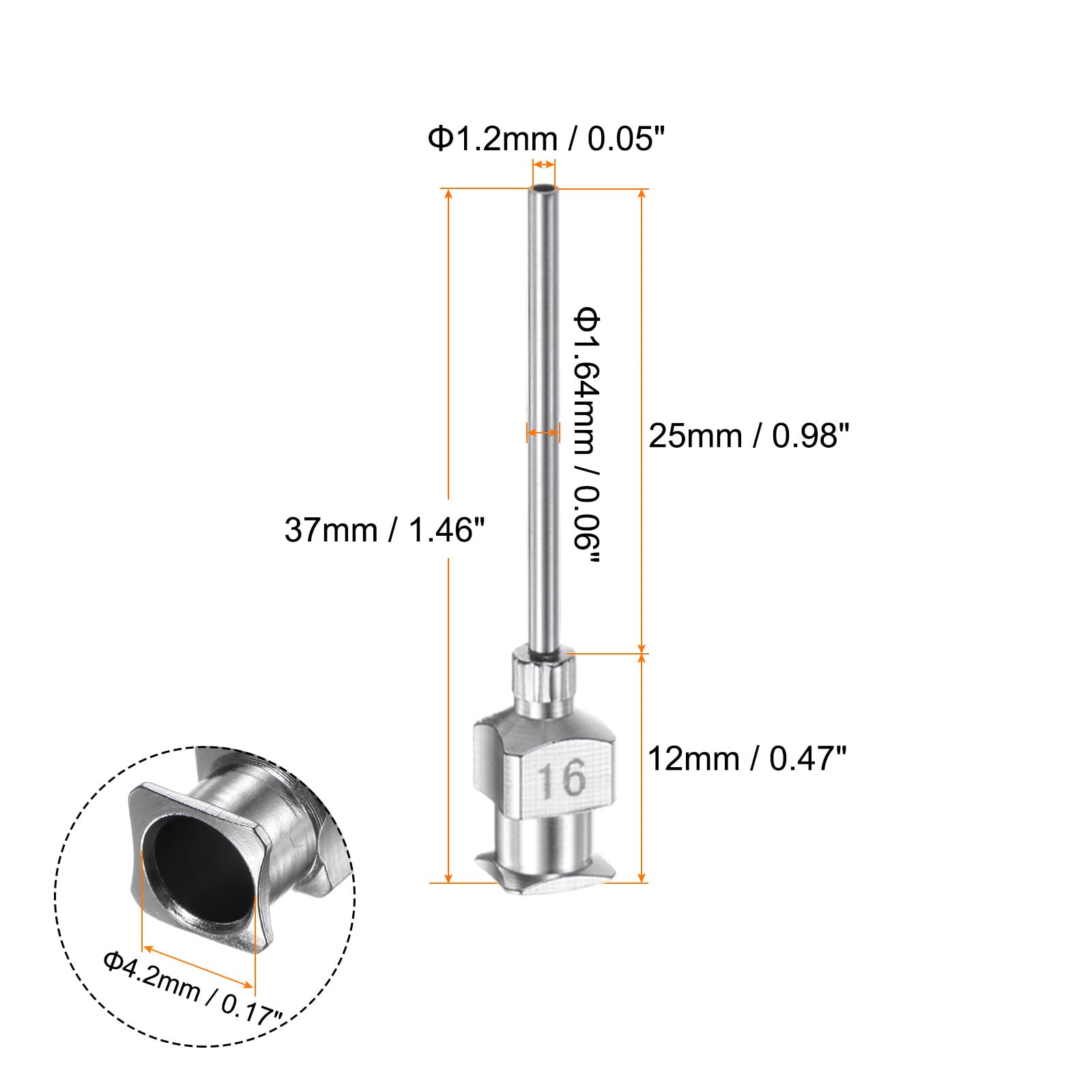 HARFINGTON 12pcs 16Gauge Stainless Steel Dispensing Needles, 1" All Metal Glue Needle Tube Blunt Tips Luer Lock for Thick Liquids, Ink, Glue, Lab Use