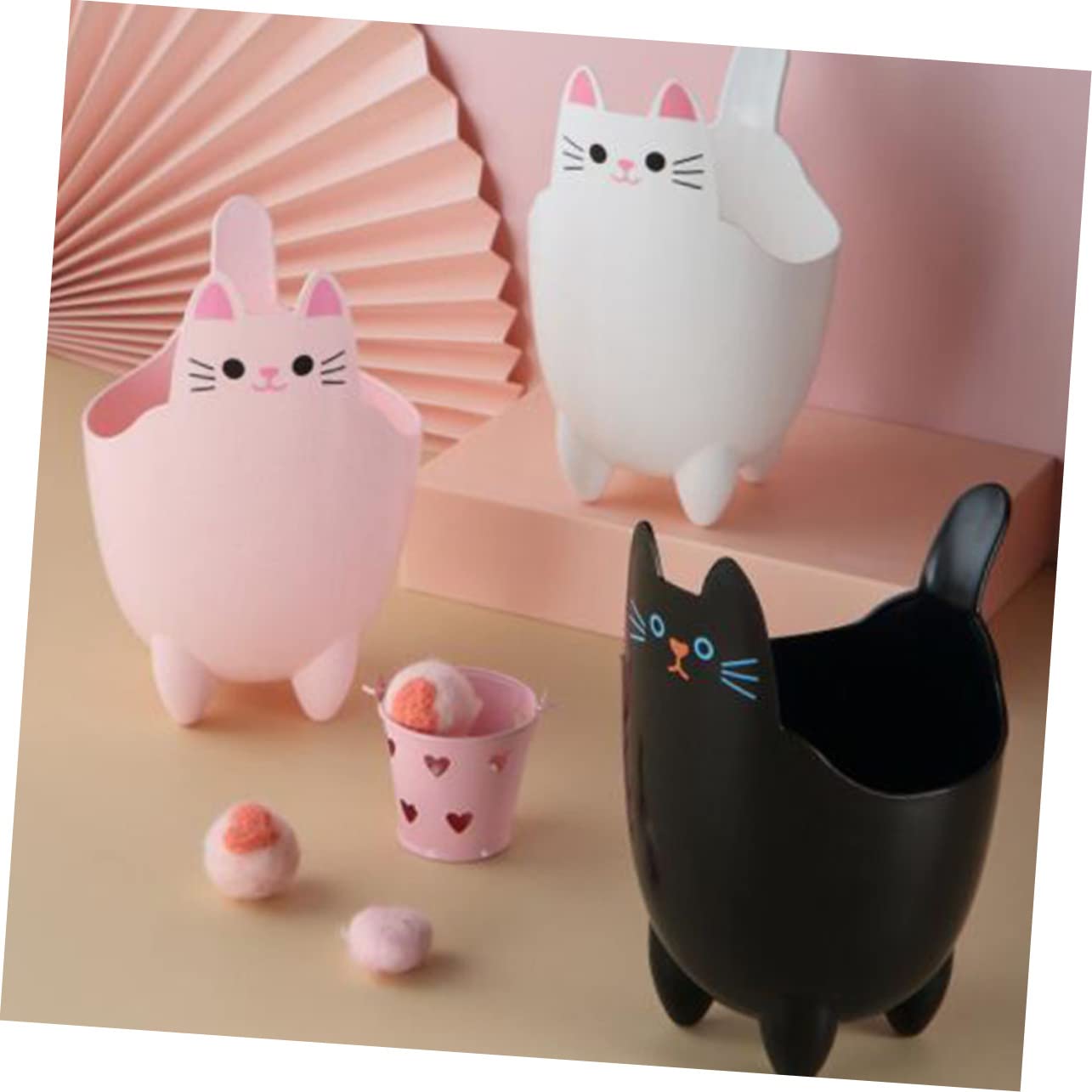 ABOOFAN Cat Shaped Trash Can Desktop Garbage Can Tiny Trash Cartoon Trash Can Cat Trash Storage Can Desk Bin Car Garbage Can Desk Trash Can Mini Storage Bucket White Pen Holder Office Pp