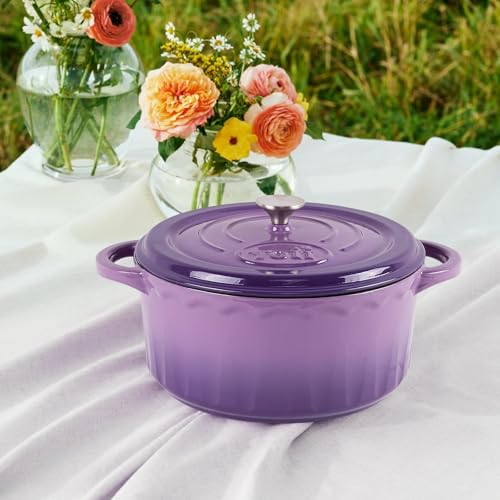 AILIBOO 6 QT Enameled Dutch Oven Pot with Lid-Dual Handles-Oven Safe up to 500° F or on Stovetop Use to Marinate, Cook, Bake, Refrigerate and Serve-Purple Dutch Oven 6 Quart