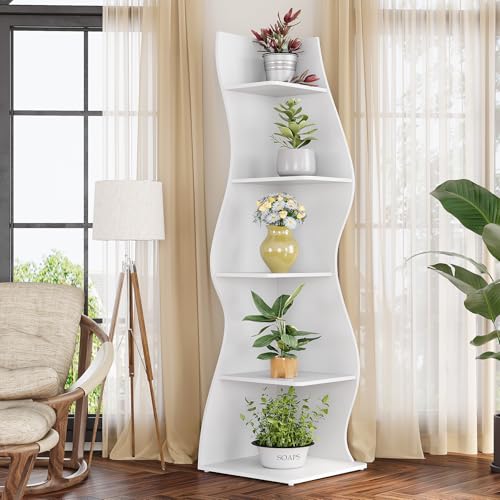 LITTLE TREE Small Corner Shelf, Modern 5-Tier Wall Corner Bookshelf, Stylish Bookcase Storage Rack for Small Space, Living Room, Bedroom