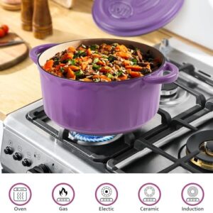 AILIBOO 6 QT Enameled Dutch Oven Pot with Lid-Dual Handles-Oven Safe up to 500° F or on Stovetop Use to Marinate, Cook, Bake, Refrigerate and Serve-Purple Dutch Oven 6 Quart