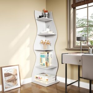 LITTLE TREE Small Corner Shelf, Modern 5-Tier Wall Corner Bookshelf, Stylish Bookcase Storage Rack for Small Space, Living Room, Bedroom