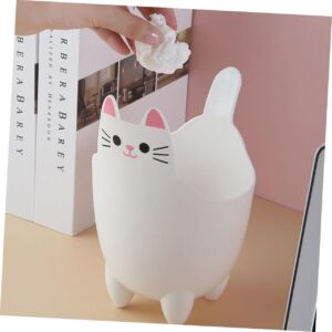 ABOOFAN Cat Shaped Trash Can Desktop Garbage Can Tiny Trash Cartoon Trash Can Cat Trash Storage Can Desk Bin Car Garbage Can Desk Trash Can Mini Storage Bucket White Pen Holder Office Pp