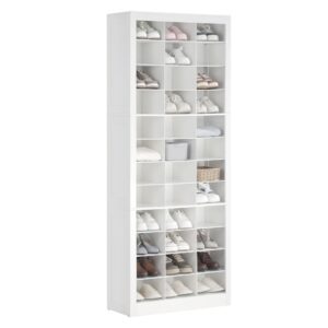 Hzuaneri Shoe Storage Cabinet, 36 Pairs Free Standing Closet Organizer, 8.8 inch Widened Cell Wood Shoe Organizer, 12 Tiers Vertical Space Saving Shoe Rack for Entryway, Bedroom, White SR20703X