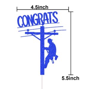 Congrats Grad Cake Topper, Congrats Electrician, Electrician Lineman Themed 2024 Graduation Party Decorations Blue Glitter