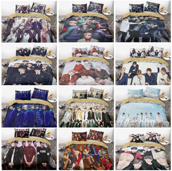 MattUi K-Pop Idol 3D Printed Bedding Set, Kids Youth Duvet Cover Set, Microfiber for Girls and Boys, Comes with 2 Pillowcases (10,Full 79x90in + 20x30in)