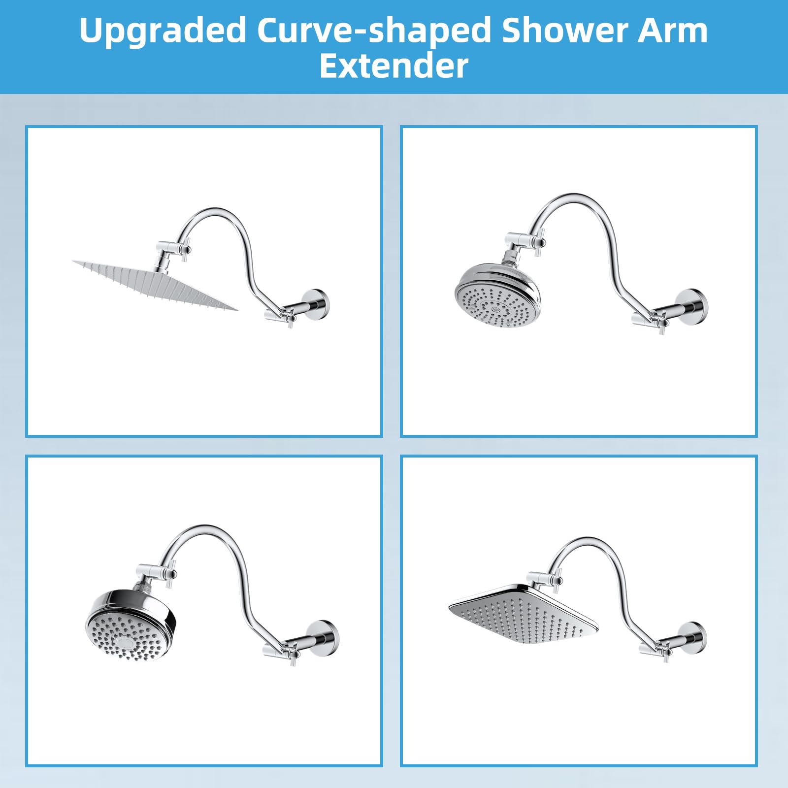 Hibbent All Metal Upgraded 18'' Shower Head Extension Arm, Shower Arm with Flange, Solid Brass Flexible Height & Angle Adjustable Shower Arm Extender with Lock Joint, Universal Connection, Chrome