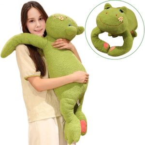 ELAINREN Ultra-Soft Green Frog Plush Sleeping Pillow, Large Lying Frog Stuffed Animals Toy, Realistic Frog Plushie Cushion Decor Gifts/39''