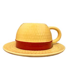 findamaze one piece anime novelty coffee mugs,luffy's hat anime coffee cup,ceramic coffee tea milk cup,gifts for christmas, birthday, anniversary(luffy)