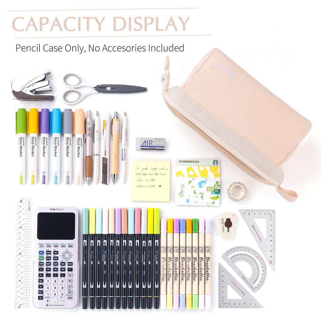 CICIMELON Wide-Open Pencil Case Big Capacity Pencil Pouch Portable Pen Bag School Supplies for Students Boys Girls, Beige