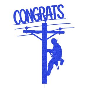 Congrats Grad Cake Topper, Congrats Electrician, Electrician Lineman Themed 2024 Graduation Party Decorations Blue Glitter