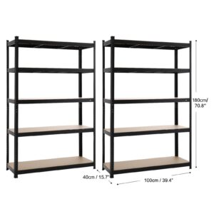 Panana 5 Tier Racking Shelf 70.8x39.3x15.7 inch Garage Shelving Storage Shelves Unit 1.8M Higher Utility Rack Shelf Organizer for Workshop/Commercial/Industrial/Kitchen (Black, 180X100X40CM)