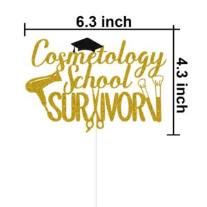 MFULHUBA Cosmetology School Survivor Cake Topper, You Did It, Congrats Barber/Hairdresser/Hairstylist, Congratulations, 2024 Graduation Party Decorations Gold & Black Glitter