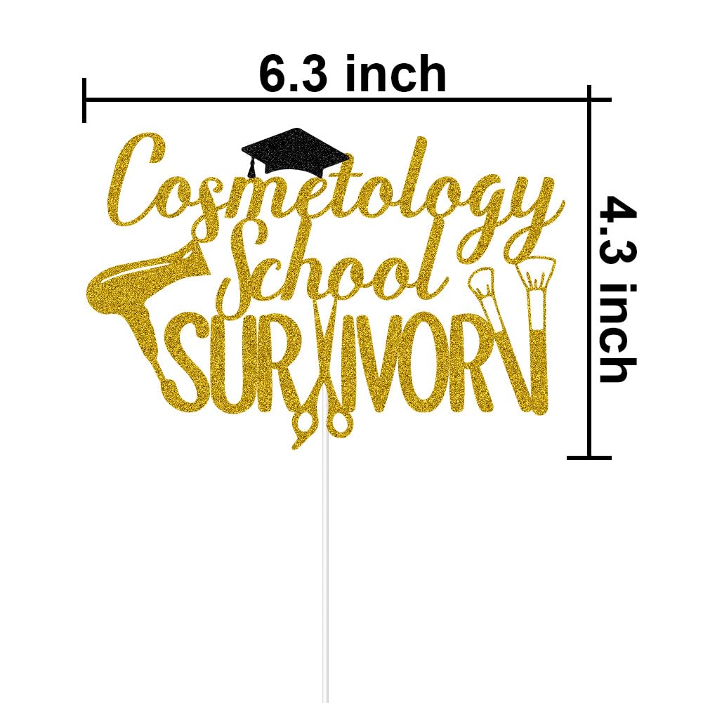 MFULHUBA Cosmetology School Survivor Cake Topper, You Did It, Congrats Barber/Hairdresser/Hairstylist, Congratulations, 2024 Graduation Party Decorations Gold & Black Glitter