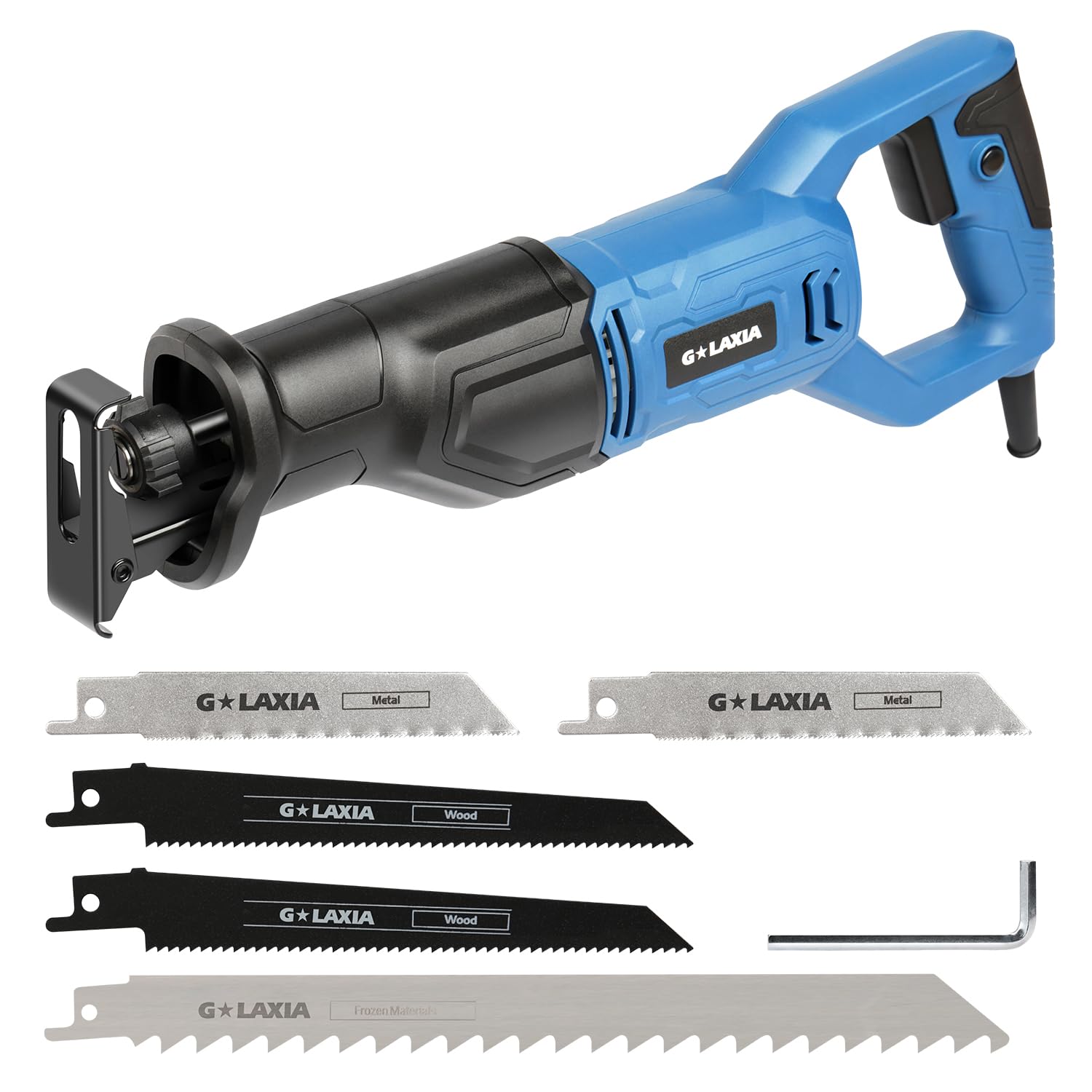 G LAXIA Reciprocating Saw, 6Amp 2800RPM Variable Speed Reciprocating Saw with 4/5"(20mm) Stroke Length, 3Pcs Blades for Wood, Soft Metal, PVC Pipe Cutting