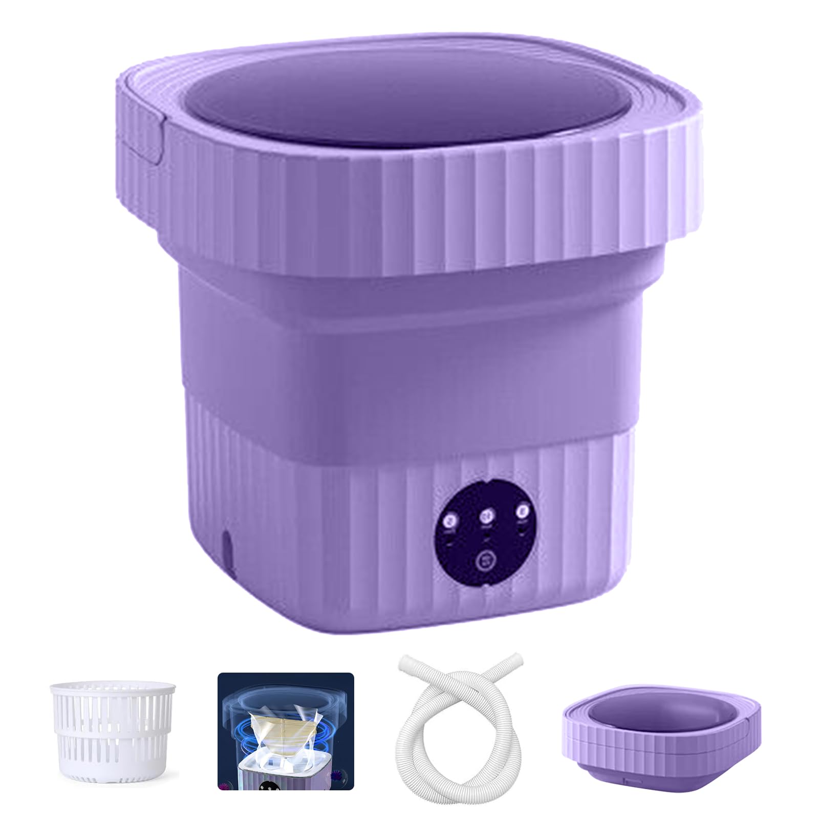 Portable Washer Machine Foldable Small Washing Machine, 10L Mini Washing Machine, 3 Modes Portable Washer Deep Cleaning of Underwear, Portable Washing Machine for Apartments, Travel, RV, Purple