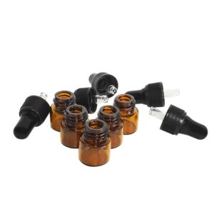 AGENIZ 50PCS Amber Glass Dropper Bottles 1ml Mini Essential Oil Dropper Bottles Glass Vials with Glass Eye Dropper for Travel Sample Vials