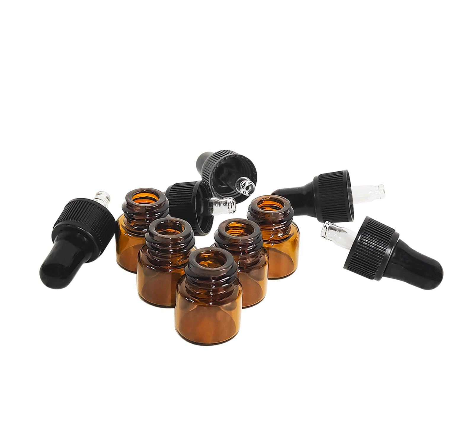 AGENIZ 50PCS Amber Glass Dropper Bottles 1ml Mini Essential Oil Dropper Bottles Glass Vials with Glass Eye Dropper for Travel Sample Vials