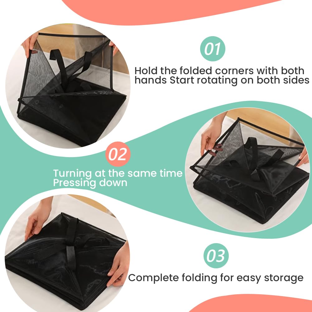 2pcs Folding Mesh Laundry Hampers, Breathable & Easy to Clean, Large Storage Capacity for Laundry, toys, groceries etc.. Black, L