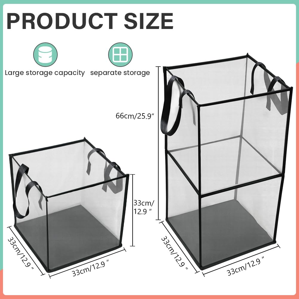 2pcs Folding Mesh Laundry Hampers, Breathable & Easy to Clean, Large Storage Capacity for Laundry, toys, groceries etc.. Black, L