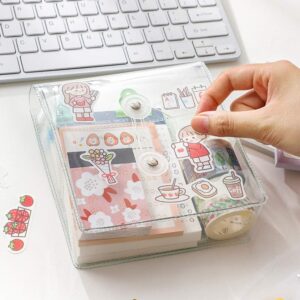 Hileapx 2pcs Clear Sticker Organizer, PVC Visible Portable Multi Organizer Pouch For Washi Tape,Sticker, Travel Small Object Planner Pouch(No stickers)