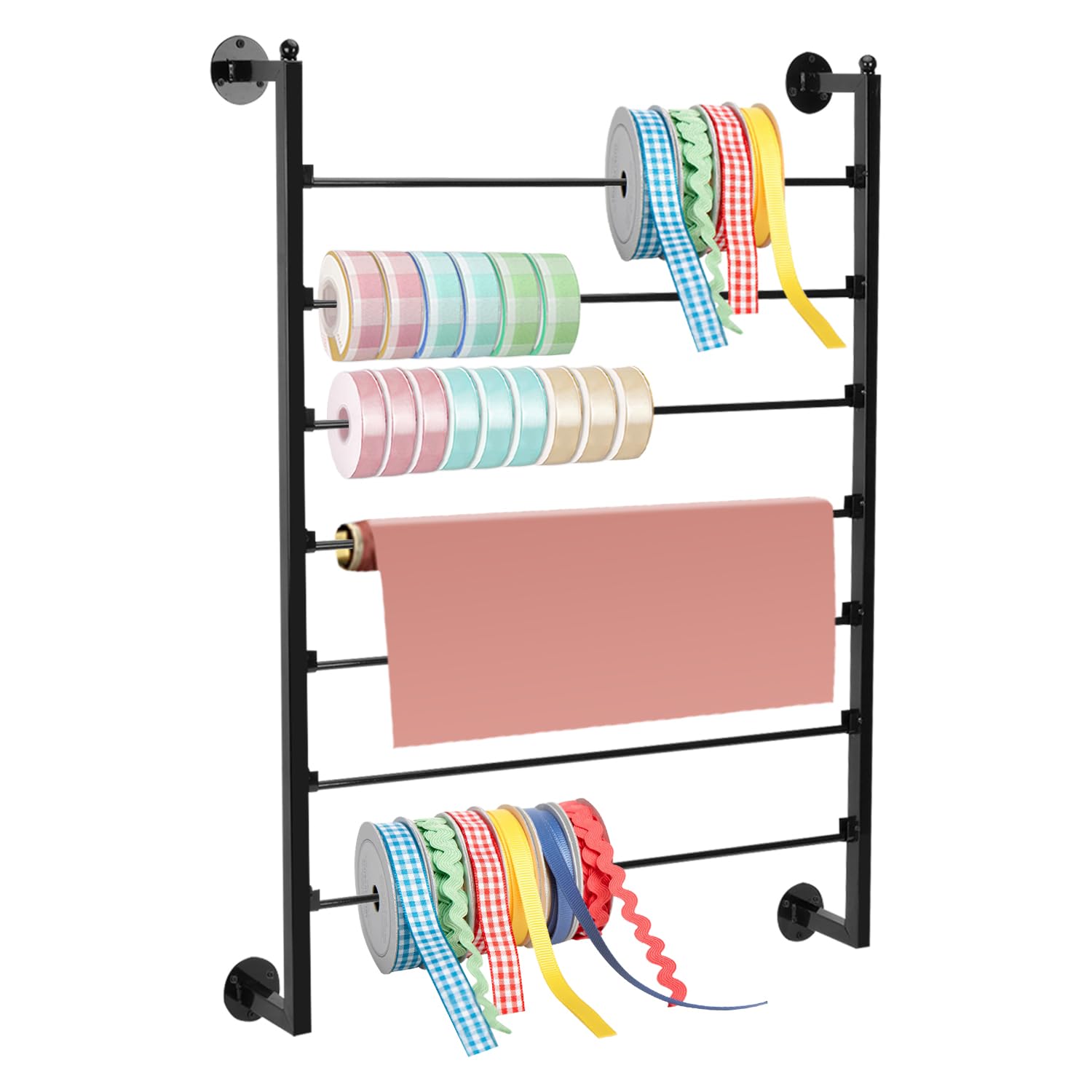 ikare Ribbon Storage Organizer,Wall Mounted Ribbon Organizer,Wrapping Paper Rack,7-Layer Metal Ribbon Storage for Craft Room,Flower Shop,Christmas Gift Wrapping Paper