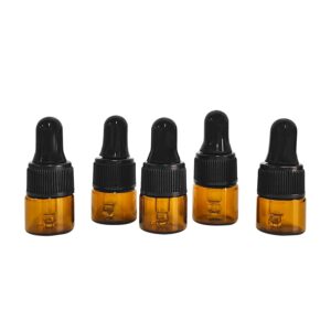 AGENIZ 50PCS Amber Glass Dropper Bottles 1ml Mini Essential Oil Dropper Bottles Glass Vials with Glass Eye Dropper for Travel Sample Vials