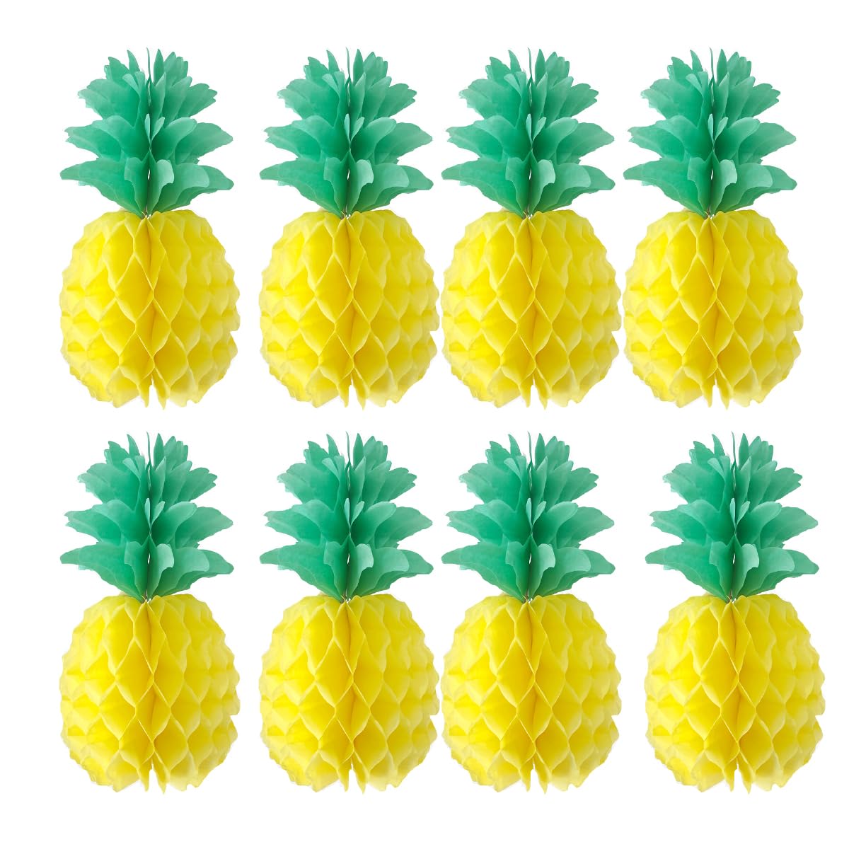 8inch Paper Pineapple Honeycomb Decorations 8pcs Tissue Party Pineapple Centerpieces Hanging Pineapple for Table Decor for Summer Tropical Hawaiian Beach Decor