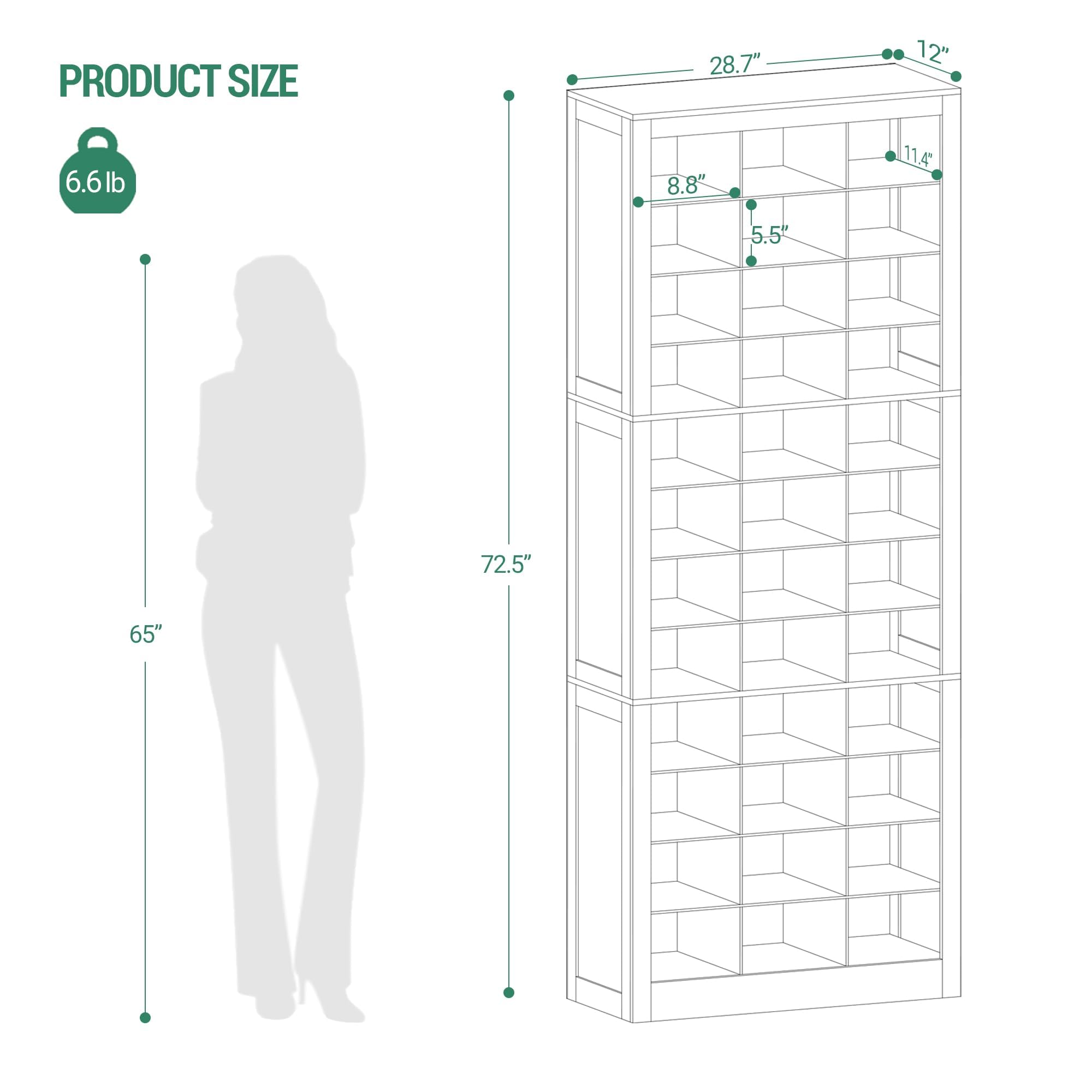 Hzuaneri Shoe Storage Cabinet, 36 Pairs Free Standing Closet Organizer, 8.8 inch Widened Cell Wood Shoe Organizer, 12 Tiers Vertical Space Saving Shoe Rack for Entryway, Bedroom, White SR20703X