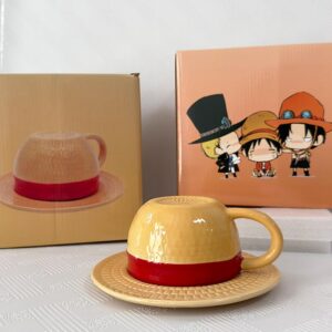 FINDAMAZE One Piece Anime Novelty Coffee Mugs,Luffy's Hat Anime Coffee Cup,Ceramic Coffee Tea Milk Cup,Gifts for Christmas, Birthday, Anniversary(Luffy)