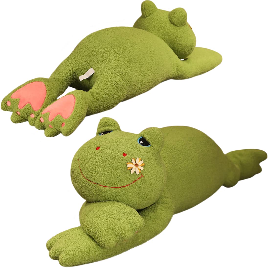 ELAINREN Ultra-Soft Green Frog Plush Sleeping Pillow, Large Lying Frog Stuffed Animals Toy, Realistic Frog Plushie Cushion Decor Gifts/39''