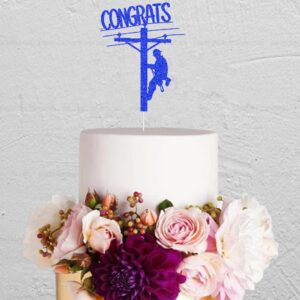 Congrats Grad Cake Topper, Congrats Electrician, Electrician Lineman Themed 2024 Graduation Party Decorations Blue Glitter