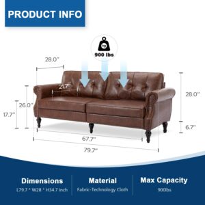 DIFY 80” Leather Faux Loveseat Sofa, Mid-Century Modern Couch with Soft Cushion and Firm Structure, Perfect Furniture for Living Room, Bedroom, Small Space.(Dark Brown)