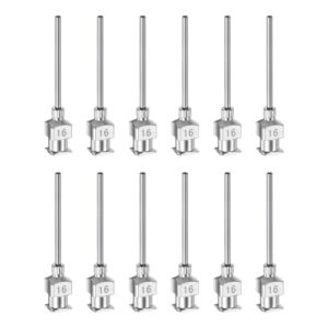 harfington 12pcs 16gauge stainless steel dispensing needles, 1" all metal glue needle tube blunt tips luer lock for thick liquids, ink, glue, lab use