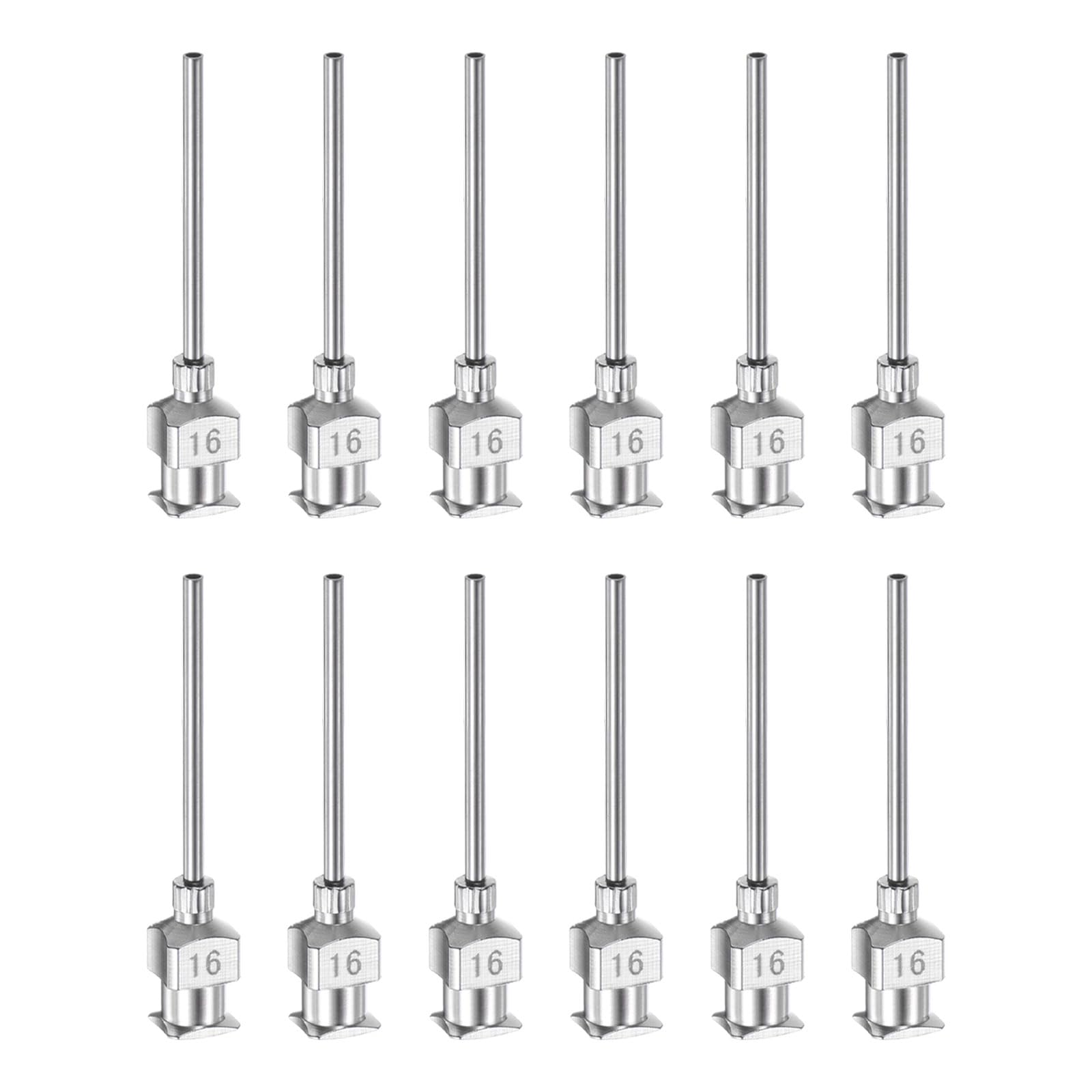 HARFINGTON 12pcs 16Gauge Stainless Steel Dispensing Needles, 1" All Metal Glue Needle Tube Blunt Tips Luer Lock for Thick Liquids, Ink, Glue, Lab Use