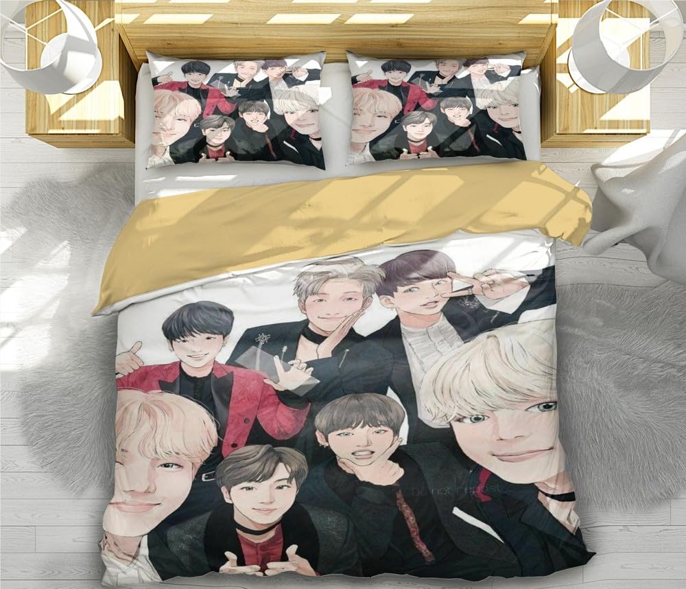 MattUi K-Pop Idol 3D Printed Bedding Set, Kids Youth Duvet Cover Set, Microfiber for Girls and Boys, Comes with 2 Pillowcases (10,Full 79x90in + 20x30in)